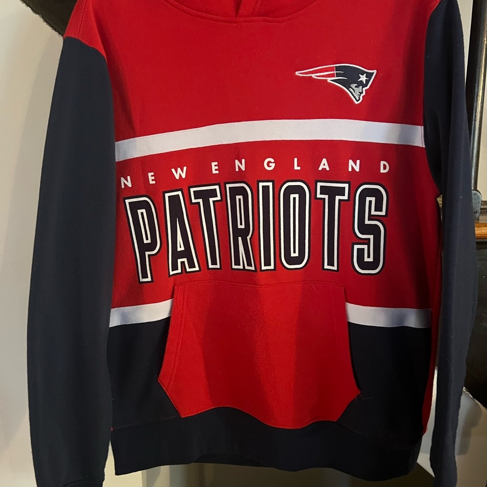New England Patriots Red and Blue Men's Hoodie Sweatshirt Size Medium